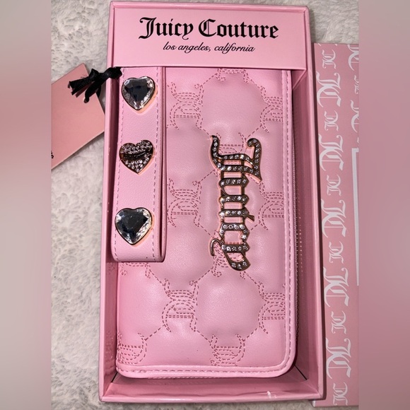 NWT Juicy Couture Zip Around Gothic Quilted Wallet Light Pink w/ Keychain charm - Picture 4 of 9